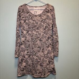 Women's Aventura Grey Black Floral Long Sleeve Dress Size L